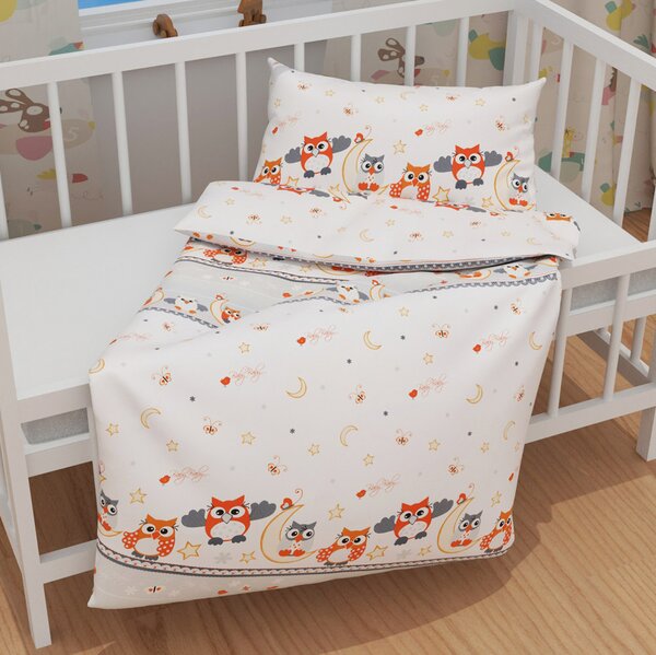 Biante Detské bavlnené posteľné obliečky do postieľky Sandra SA-592 Baby sovy oranžové Do postieľky 90x120 a 40x60 cm