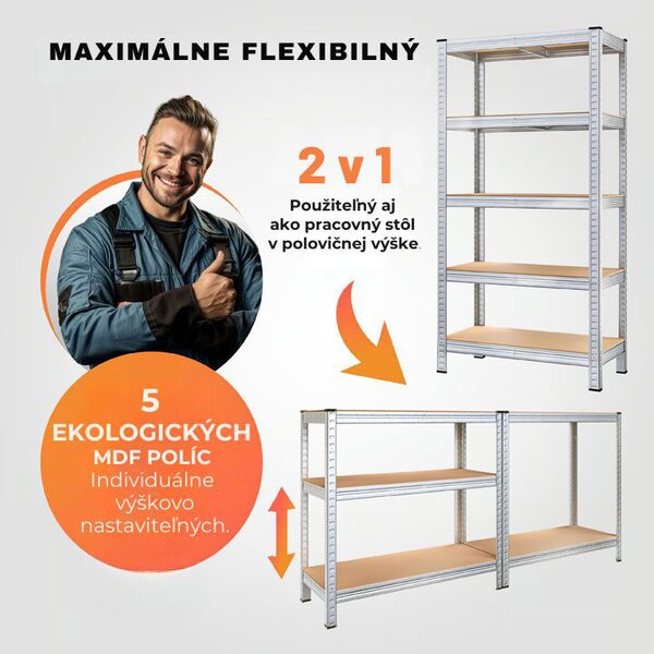 Regál s vysokou nosnosťou HEAVY, max. 875kg, 90x40x180cm, strieborná Jurhan