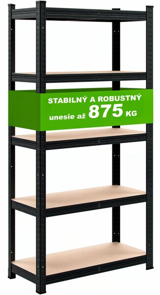 Regál s vysokou nosnosťou HEAVY, max. 875kg, 90x40x180cm, čierna Jurhan