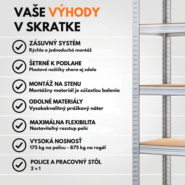 Regál s vysokou nosnosťou HEAVY, max. 875kg, 90x40x180cm, strieborná Jurhan