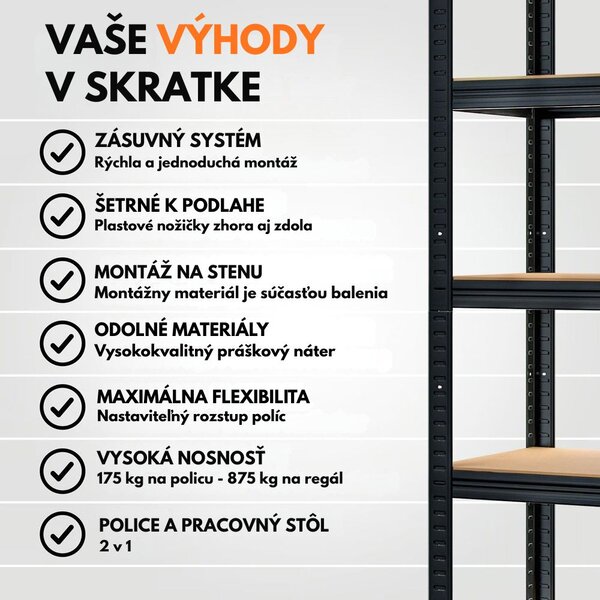 Regál s vysokou nosnosťou HEAVY, max. 875kg, 90x40x180cm, čierna Jurhan