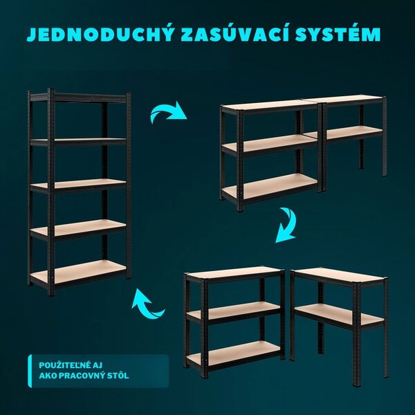 Regál s vysokou nosnosťou HEAVY, max. 875kg, 90x40x180cm, čierna Jurhan