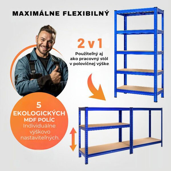 Regál s vysokou nosnosťou HEAVY, max. 875kg, 90x40x180cm, modrá Monzana