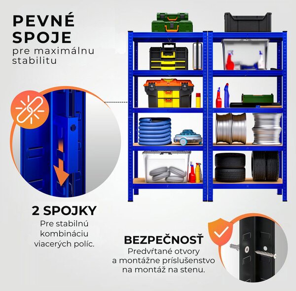 Regál s vysokou nosnosťou HEAVY, max. 875kg, 90x40x180cm, modrá Monzana