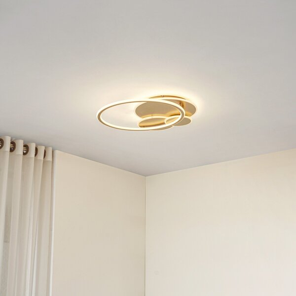 Stropné Lampa Lucande, Circulo, stmievateľné, Zlatá / Mosadz, Obývacia izba, Kov, Moderný