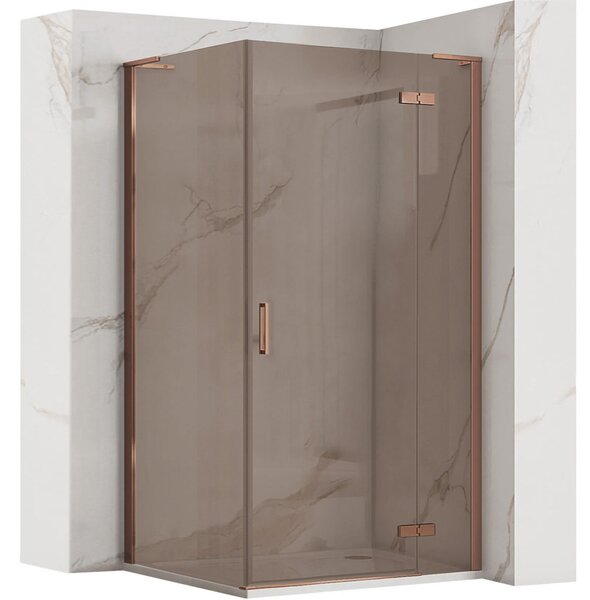 Štvorcový sprchový kút REA HUGO Copper Brush 80x80 cm, meď kartáčovaná/hnedá dymová - bez vaničky