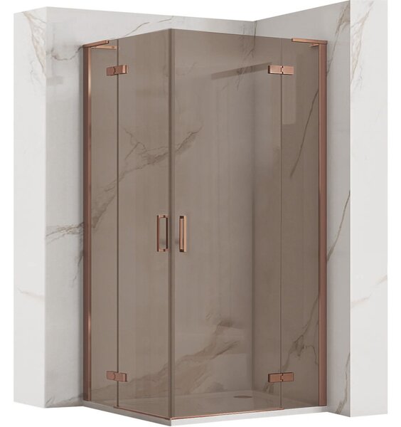 Štvorcový sprchovací kút REA HUGO Double Copper Brush 80x80 cm, meď kartáčovaná/hnedá dymová - bez vaničky