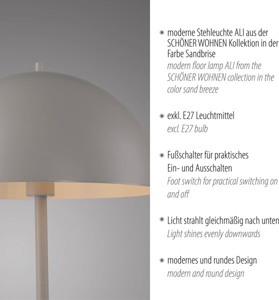 Schöner Wohnen 11727-39 - Stojacia lampa ALI 1xE27/25W/230V sivá