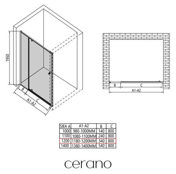 CERANO - Pivotové sprchové dvere Santini L/P - 6 mm - chróm, číre sklo - 120x195 cm