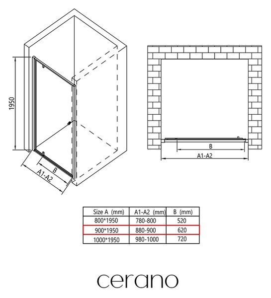 CERANO - Pivotové sprchové dvere Ferri L/P - 6 mm - chróm, transparentné sklo - 90x195 cm