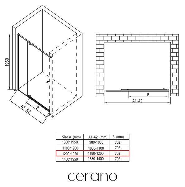 CERANO - Pivotové sprchové dvere Santini L/P - 6 mm - chróm, číre sklo - 120x195 cm