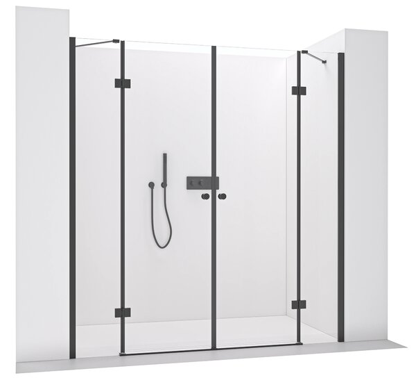 CERANO - Sprchové dvere s 2 pántmi Marino L/P - 6 mm - matná čierna, číre sklo - 188(99+89)x190 cm