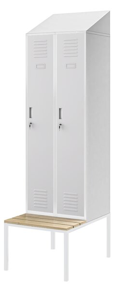Šatníková skriňa s lavicou a strechou KACPER II PRO, 600 x 2295 x 850 mm, šedá