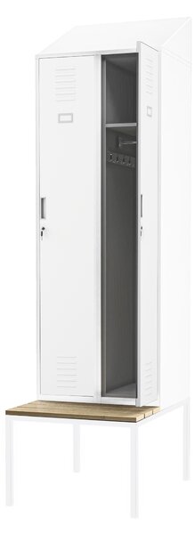 Šatníková skriňa s lavicou a strechou KACPER II PRO, 600 x 2295 x 850 mm, biela