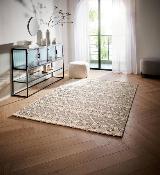 RUČNE TKANÝ KOBEREC, 70/130 cm, čierna, biela Linea Natura - Koberce