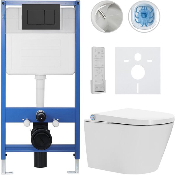 CERANO - Kompletná WC súprava Profi/Cronus Premium - biela lesklá - splachovacie tlačidlo WC Classic/čierna matná - predstenová inštalácia - 59,3x38,…