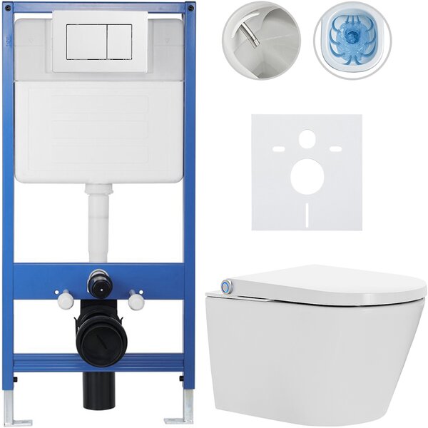 CERANO - Kompletná WC súprava Profi/Cronus Standard - lesklá biela - WC tlačidlo Classic/Biela - predstenová inštalácia - 59,3x38,4 cm