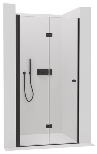 CERANO - Skladacie sprchové dvere Volpe L/P - 6 mm - matná čierna, transparentné sklo - 70x190 cm