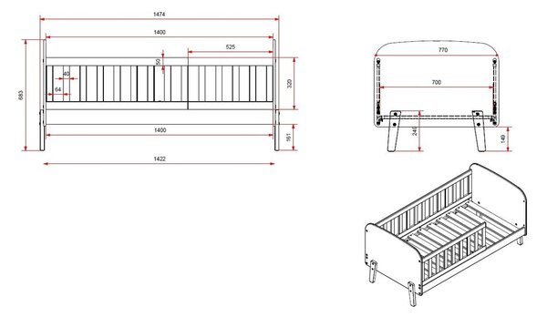Biela detská posteľ Vipack Toddler, 70 x 140 cm