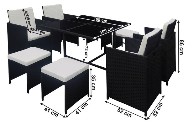KONDELA Zahradný 9-dielny ratanový set, čierna, KUBIKUS