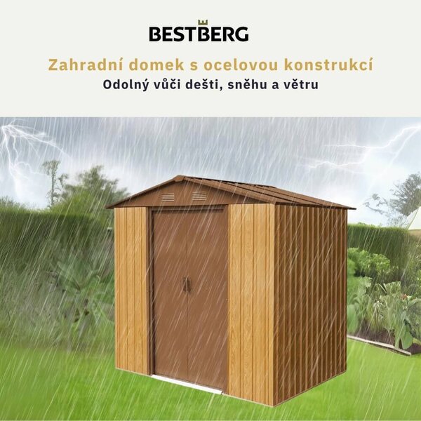 Záhradný domček BestBerg ZDB-2D / 2,5 m² / 194 x 131 x 184 cm / dekor červené drevo / hnedá