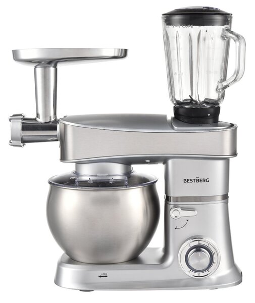 BestBerg BBR-2000S multifunkčný kuchynský robot / 2000 W / 6 l / 6 rýchlostí / strieborný