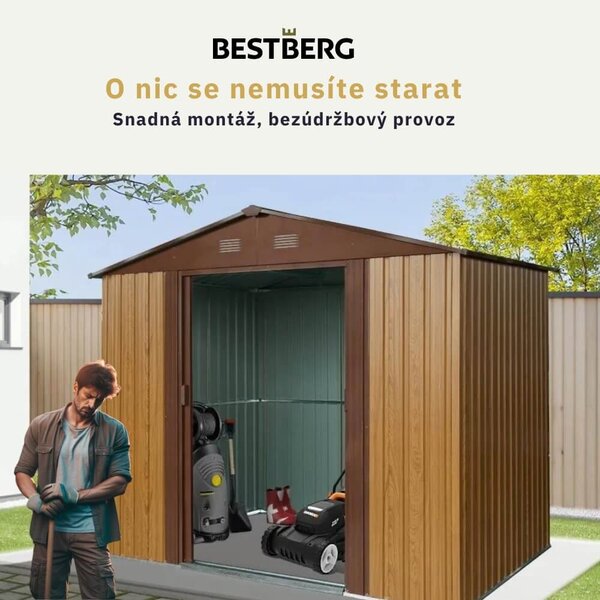 Záhradný domček BestBerg ZDB-2D / 2,5 m² / 194 x 131 x 184 cm / dekor červené drevo / hnedá