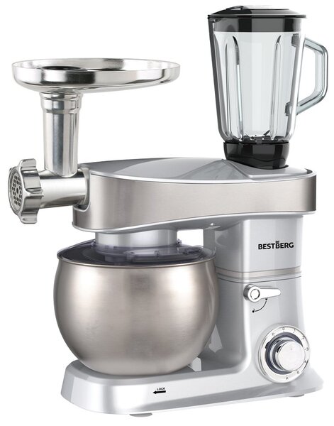 BestBerg BBR-2000S multifunkčný kuchynský robot / 2000 W / 6 l / 6 rýchlostí / strieborný