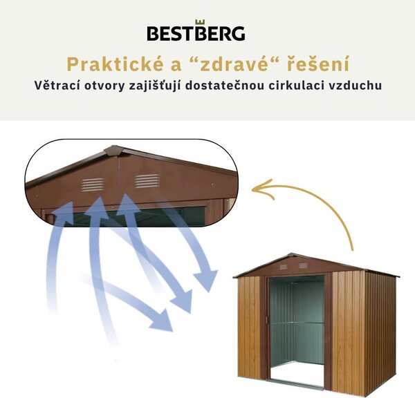 Záhradný domček BestBerg ZDB-2D / 2,5 m² / 194 x 131 x 184 cm / dekor červené drevo / hnedá