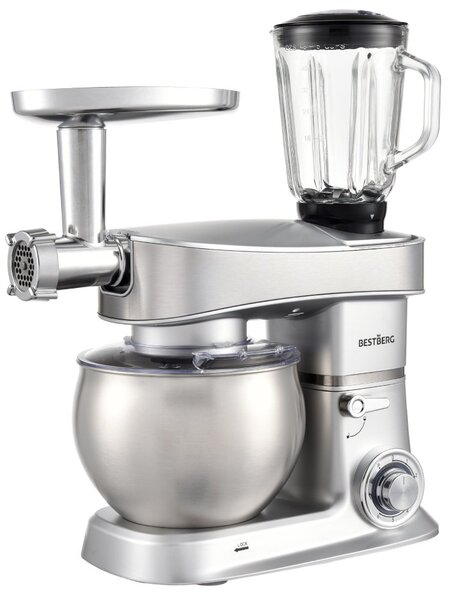 BestBerg BBR-2000S multifunkčný kuchynský robot / 2000 W / 6 l / 6 rýchlostí / strieborný