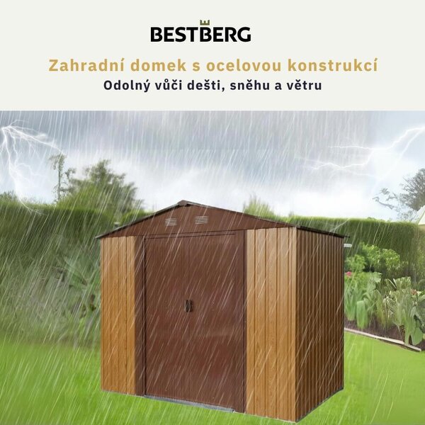 Záhradný domček BestBerg ZDB-4D / 4,1 m² / 236 x 174 x 206 cm / dekor červené drevo / hnedá