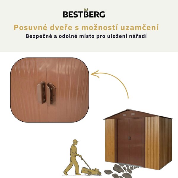 Záhradný domček BestBerg ZDB-4D / 4,1 m² / 236 x 174 x 206 cm / dekor červené drevo / hnedá