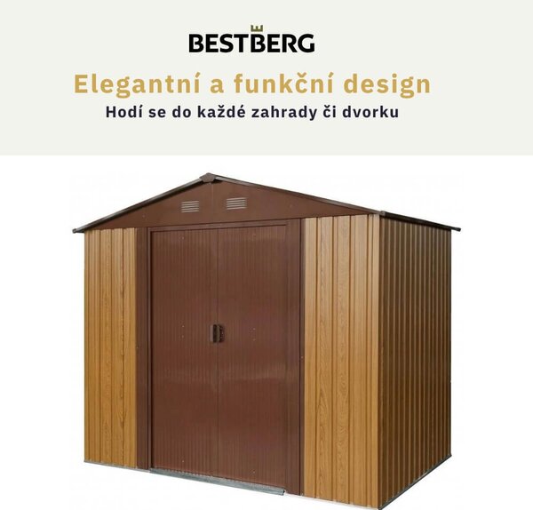 Záhradný domček BestBerg ZDB-4D / 4,1 m² / 236 x 174 x 206 cm / dekor červené drevo / hnedá