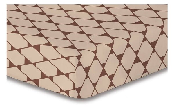 Béžová elastická plachta so vzorom DecoKing Rhombuses, 200 × 220 cm