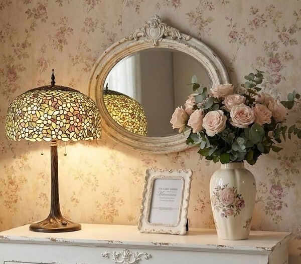 Farebná stolná lampa Tiffany Flower Garden - Ø 46*72cm E27/max 2x60W - Clayre & Eef