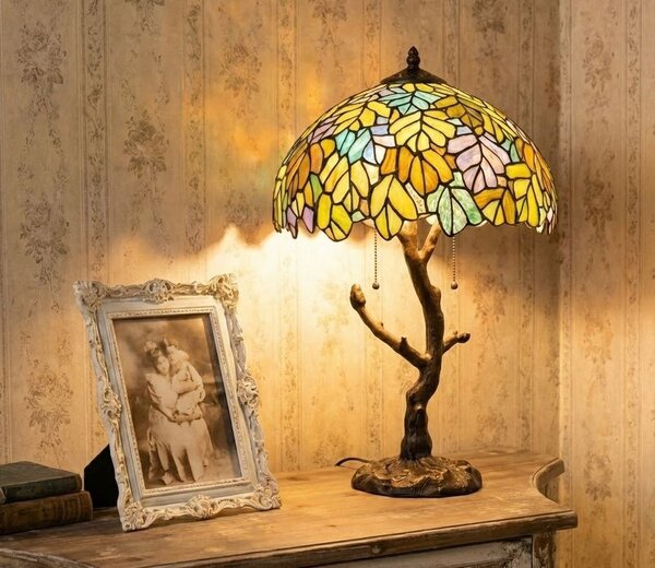 Zelená stolná lampa Tiffany Giallo - Ø 40*60 cm / E27/max 2*60W - Clayre & Eef