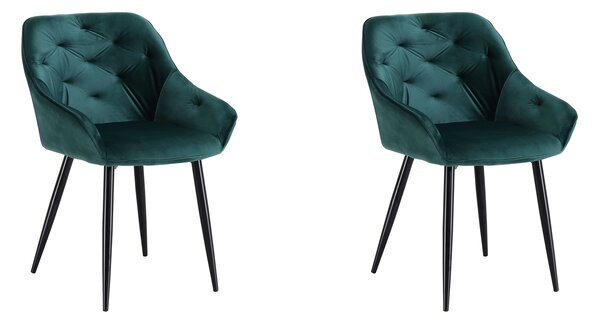 Sada 2x Stolička K487, tmavo zelená - moderná, prešívaná, glamour, do obývacej izby, jedálne, VELVET