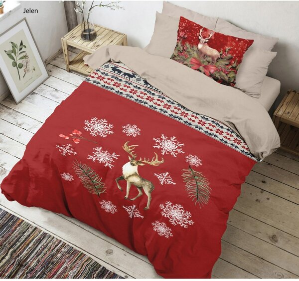 Kvalitex Bavlnené obliečky Vianočný jeleň 3D, 140 x 200 cm, 70 x 90 cm