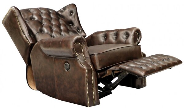 Elektrické polohovacie kreslo Chesterfield Stunning z pravej hovädzej kože Brown