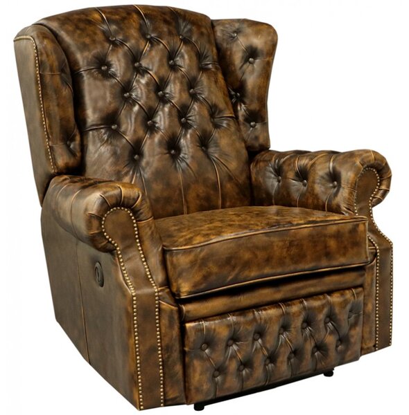 Elektrické polohovacie kreslo Chesterfield Stunning z pravej hovädzej kože Whisky