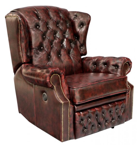 Elektrické polohovacie kreslo Chesterfield Stunning z pravej hovädzej kože Red