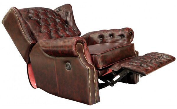 Elektrické polohovacie kreslo Chesterfield Stunning z pravej hovädzej kože Red