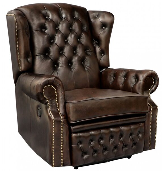 Elektrické polohovacie kreslo Chesterfield Stunning z pravej hovädzej kože Brown