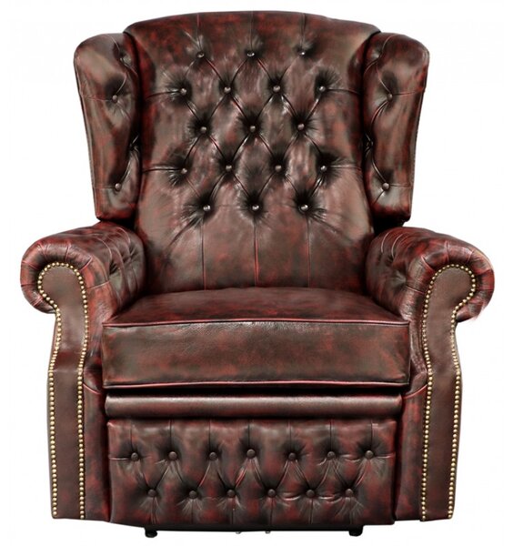 Elektrické polohovacie kreslo Chesterfield Stunning z pravej hovädzej kože Red