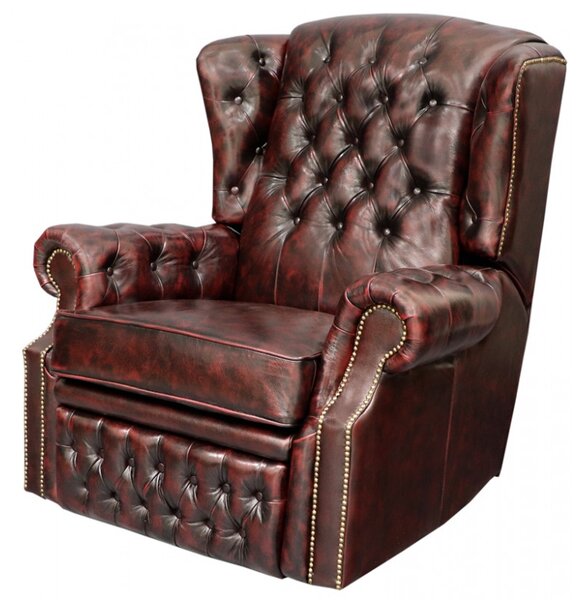Elektrické polohovacie kreslo Chesterfield Stunning z pravej hovädzej kože Red