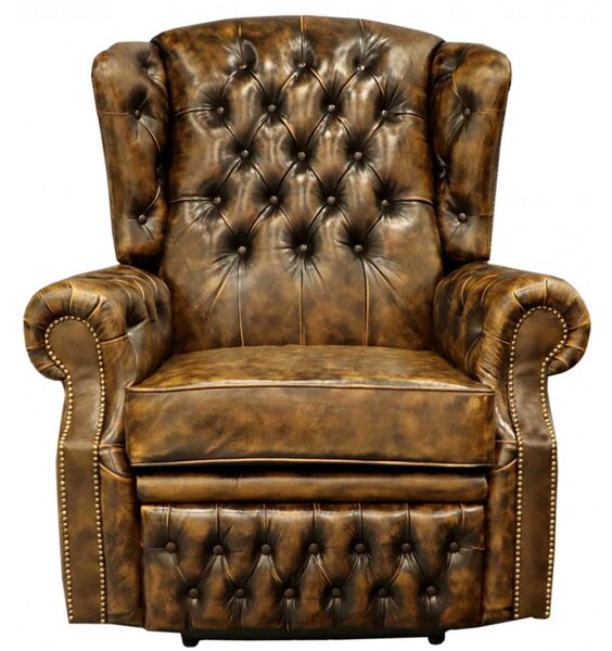 Elektrické polohovacie kreslo Chesterfield Stunning z pravej hovädzej kože Whisky