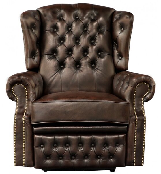 Elektrické polohovacie kreslo Chesterfield Stunning z pravej hovädzej kože Brown