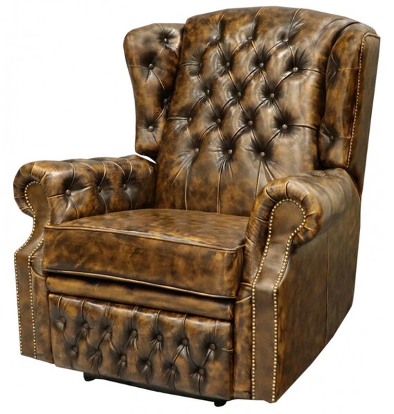 Elektrické polohovacie kreslo Chesterfield Stunning z pravej hovädzej kože Whisky