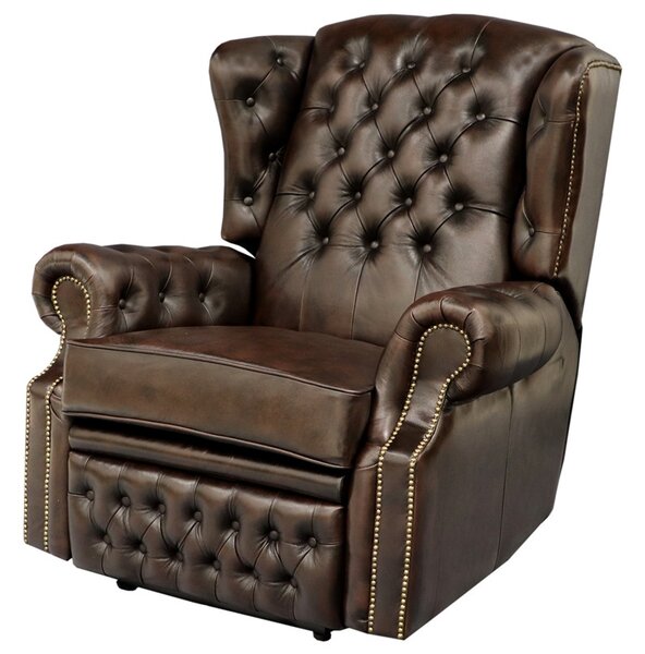 Elektrické polohovacie kreslo Chesterfield Stunning z pravej hovädzej kože Brown