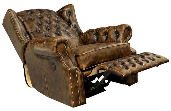 Elektrické polohovacie kreslo Chesterfield Stunning z pravej hovädzej kože Whisky